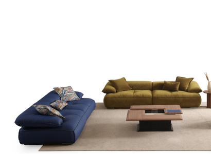 Modernes Wohnzimmer Olivgrünes Stoffsofa Blaues Ledersofa Couchtisch