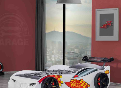 Weißes Autobett Designer Kinderbett Kunststoffbetten Rennwagenbett