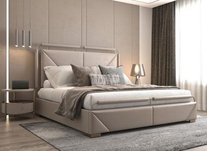 Modernes Beiges Doppelbett Designer Kopfgestell Schlafzimmer Bett