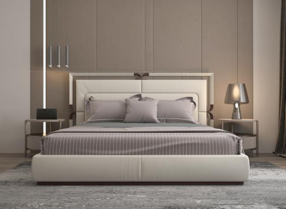 Exklusives Beiges Schlafzimmer Bett Stilvolles Textil Doppelbett