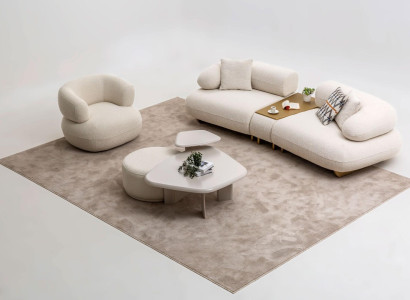 Moderne Wohnzimmer Sitzgarnitur Luxus Sofa Stoffsessel Holztisch