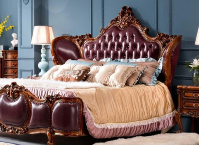 Elegante Polsterbett Massivholz Braun Klassisches Bett Doppelbett