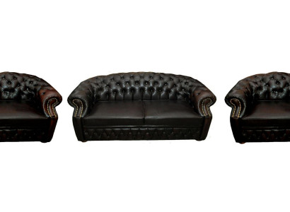 Dunkelbraune Chesterfield Couchgarnitur Ledersofa 2x Sessel