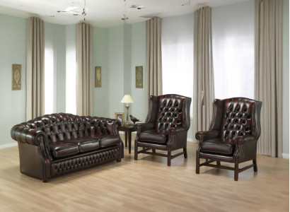 Luxuriöse Chesterfield Sofagarnitur 3-Sitzer 2x Ledersessel