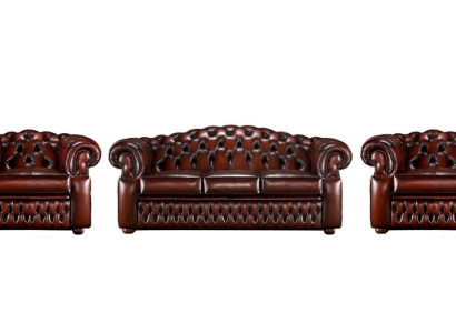 Dunkelbraune Chesterfield Couchgarnitur 3-Sitzer 2x Sessel -3tlg