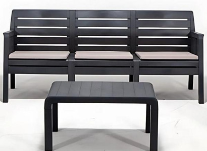 Luxus Gartenmöbelgarnitur Anthrazit 3-Sitzer-Sofa und Couchtisch 2 Teile