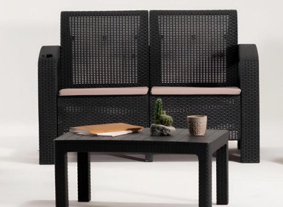 Modernes 2-teiliges schwarzes Gartenmöbel-Set mit Sofa und Tisch