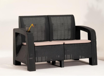 Moderner schwarzer 2-Sitzer Gartensofa mit Kissen,Gartenmöbel