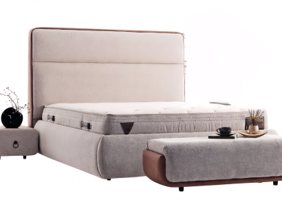 Gemütliches Bett mit hohem Kopfteil und hochwertiger Verarbeitung