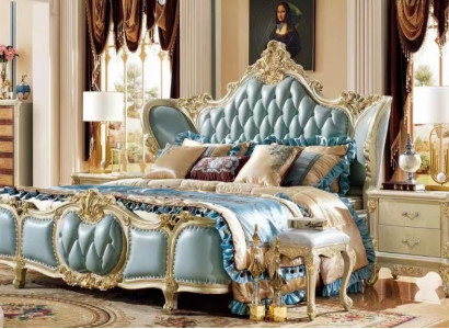 Luxuriöses Bett 180x200 cm Polsterbett Kunstleder Doppelbett Blau