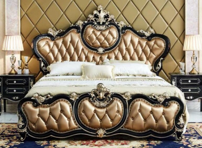 Schlafzimmer Set Kunstleder Bett Luxuriöses 2x Nachttische Komplett 3tlg