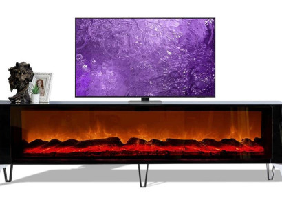 Stilvoller Grauer TV-Sideboard Luxuriöse Wohnzimmer TV-Möbel Kamin