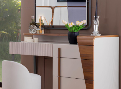 Weißes Schlafzimmer Schminktisch Designer Spiegel Polsterhocker