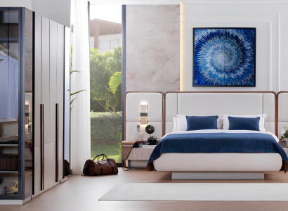 Modernes Schlafzimmer Set Designer Bett Nachttische Kleiderschrank