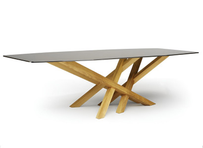 Stilvoller Grauner Esstisch Moderne Glasplatte Eichenholzgestell