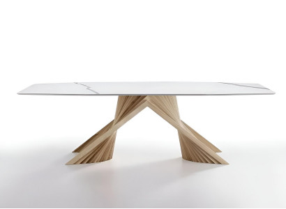 Moderner Weißer Esstisch Luxuriöse Marmorplatte Edler Holzgestell