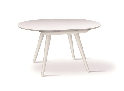Moderner ovaler Esstisch mit Erweiterungsfunktion in mattem Weiß