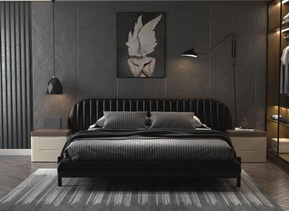 Modernes Schwarzes Lederbett Designer Hotel Doppelbetten Holzgestell