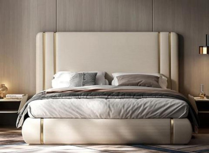 Elegantes Weißes Schlafbett Hohes Kopfteil Schlafzimmer Textilbett