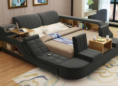 Modernes Graues Multifunktionsbett Textil Doppelbett USB-Anschluß