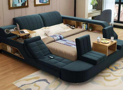 Dunkelblaues Multifunktionsbett Schbladenbett Designer Doppelbett