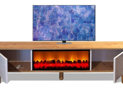 Eleganter Weißer TV-Schrank Designer Holzfüße TV-Kamin-Lowboard