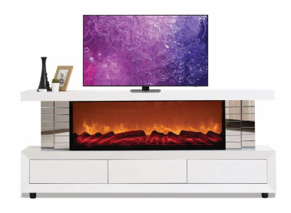 Weißer TV-Schrank aus Holz mit Kamin und Bluetooth, stilvolle TV-Möbel