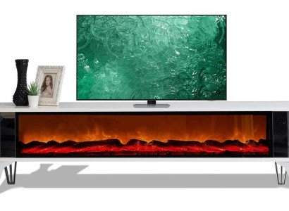 Weiß-silberner TV-Schränk mit Kamin luxuriöse TV-Möbel