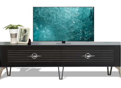Luxuriöses schwarz-goldenes TV-Schrank und Metallgriffen