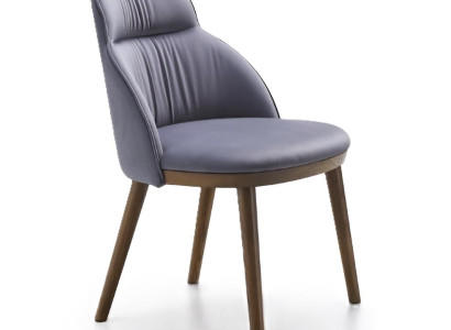 Grauer Exklusiver Polsterstuhl Weiche Rückenlehne Designer Holzfüße