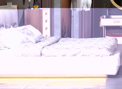 Beige Schlafzimmer Set Bett Nachttische Bank aus Holz Textil