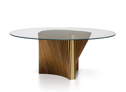 Runder Esstisch Designer Glasplatte Holzgestell Esszimmer Möbel