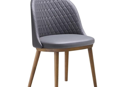 Eleganter Esszimmerstuhl mit grauem Kunstleder und Holzbeinen