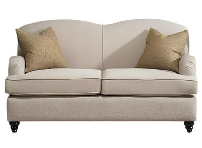 Stilvoller beige Stoff-2-Sitzer mit Kissen und Holzbeinen