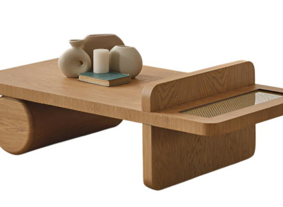 Modischer Couchtisch aus Holz mit dekorativem Design und Stauraum Braun