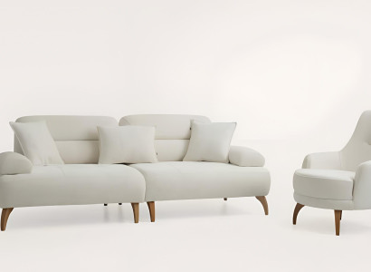 Weiße Wohnzimmer Sitzgarnitur Designer 3-Sitzer Textilsessel Sofa