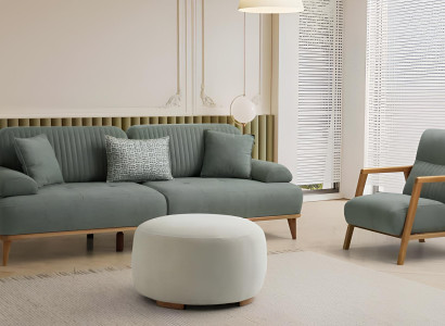 Graues Designer Polster-Set Wohnzimmer Dreisitzer Textilsessel 2tlg