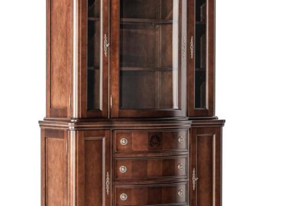 Klassische Vitrine aus Holz mit Glastüren und praktischen Schubladen
