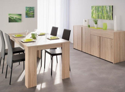 Moderne Beige Essgruppe Designer Holztisch 4x Graue Stühle Kommode