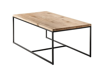Moderner rechteckiger Couchtisch mit robustem Metallgestell und Holz