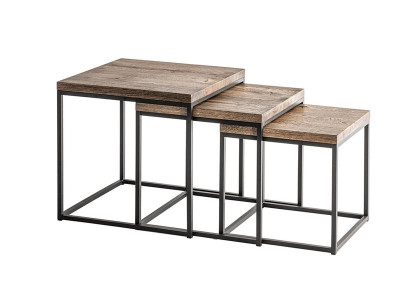 Moderne Nesting Tische mit robustem Metallgestell und Holzoberfläche