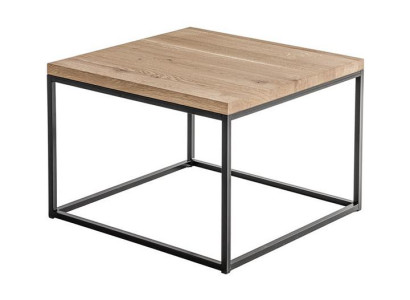 Moderner quadratischer Couchtisch mit Metallgestell und Holzplatte