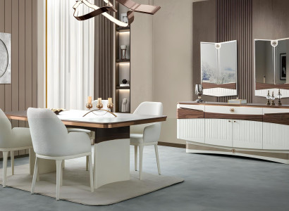 Elegantes Esszimmer Set 8 tlg. mit Esstisch, 4x Stühlen und Sideboard