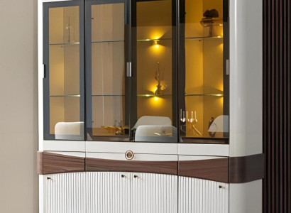 Moderne Vitrine im edlen Design mit Glasscheiben und Holzdetails