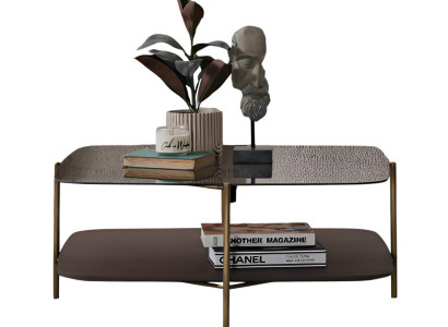 Moderner Braun Couchtisch mit Glasoberfläche und Metallgestell Hochwertig Möbel