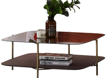 Moderne Braun Couchtisch mit Glasplatte und Holzregal Goldrahmen Möbel