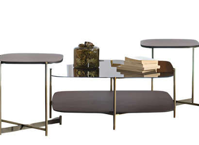 Modularer Braun Couchtisch mit Metallgestell und Glasplatte Hochwertig Möbel