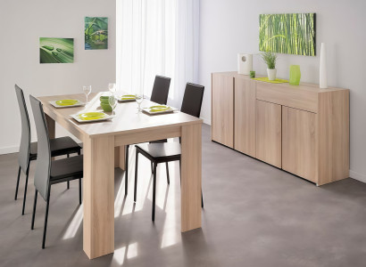 Kompaktes Esszimmer-Set Designer Holztisch 4x Sitzstühle Kommode