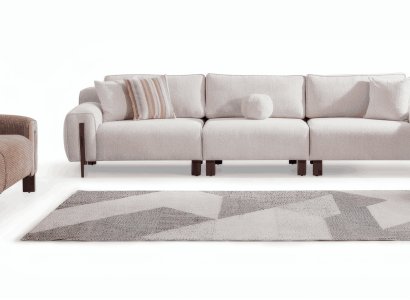 Elegantes weißes Sofa-Set: 4-Sitzer, 3-Sitzer, Sessel im modernen Stil.