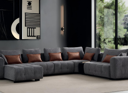 Ecksofa U-Form in elegantem Grau – modern gemütlich vielseitig